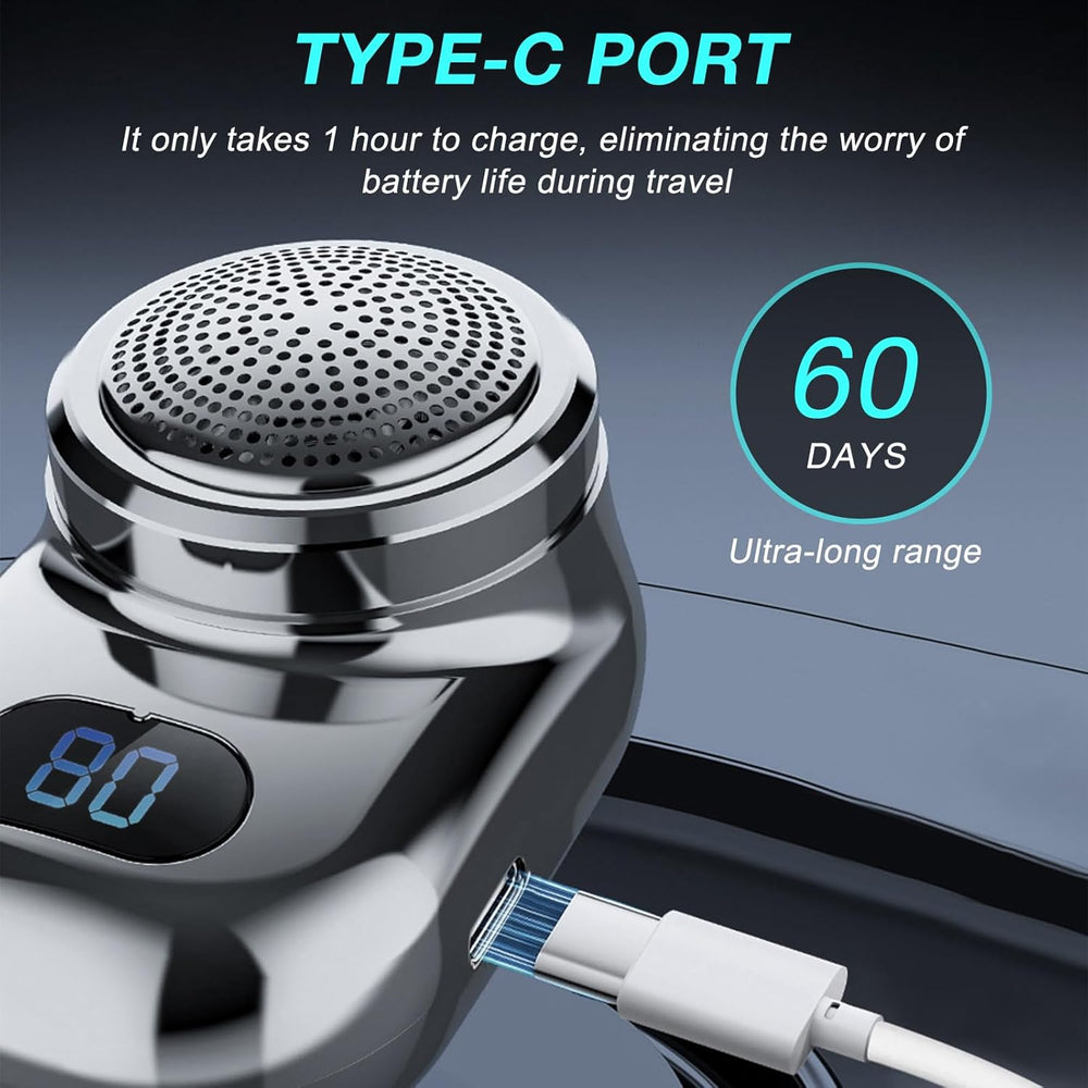 Fast Charging Digital Display Mini Shaver with Mirror | Portable USB-C Rechargeable Electric Shaver | Compact Travel Shaver for Men - Upgrade with High-Performance Blades