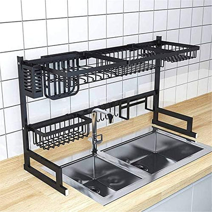 Over Sink Kitchen Dish Drying Rack Organizer | Stainless Steel Storage Shelf with Utensil Holders for Kitchen Essentials, 65/85cm